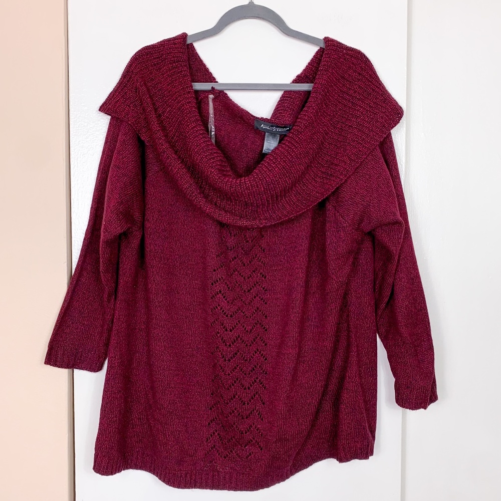 Ashley Stewart Maroon Cowl Neck Knit Sweater